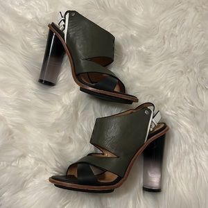 L.A.M.B. Chase Leather and Lucite Heel sandal